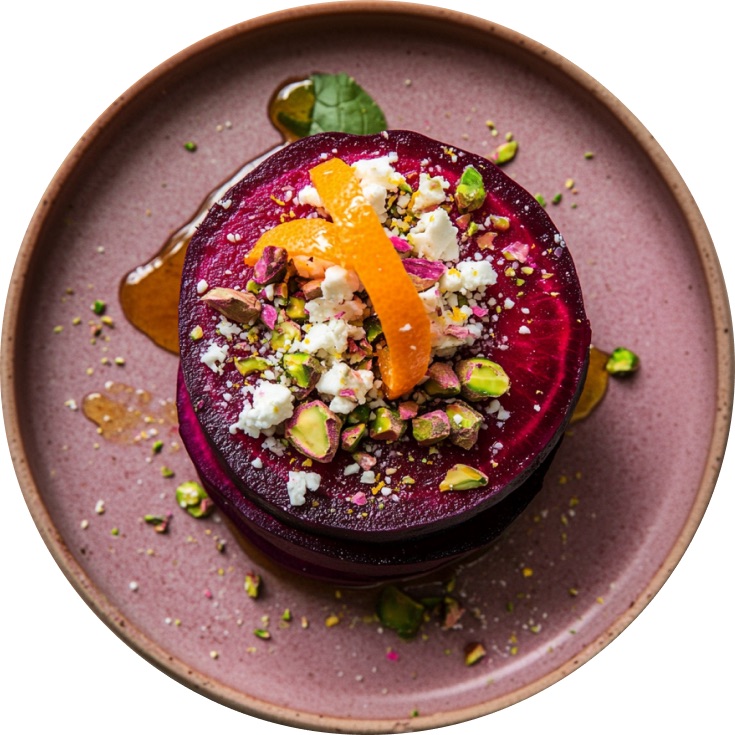 Melting Beets with Feta & Pistachios