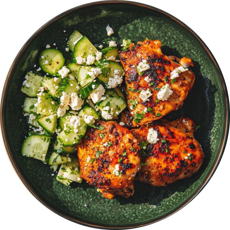 Spicy Mediterranean Chicken with Creamy Cucumber Salad