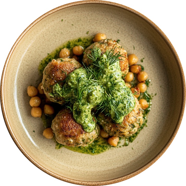 Herby Chicken Meatball and Crispy Chickpea Bowl