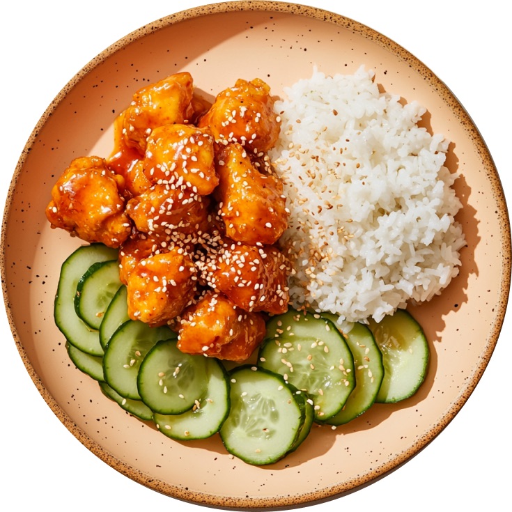 Air Fryer Orange Chicken with Cucumber Salad