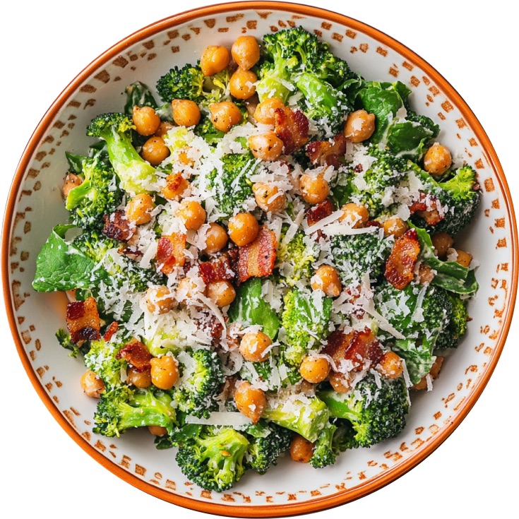 Warm Broccoli Caesar with Roasted Chickpeas