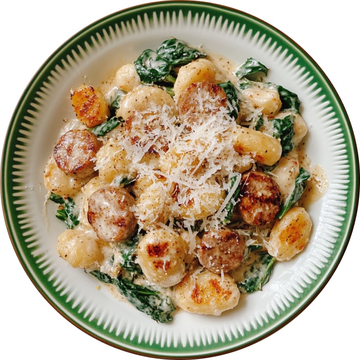 20-Minute One-Pan Creamy Cauliflower Gnocchi with Chicken Sausage and Spinach