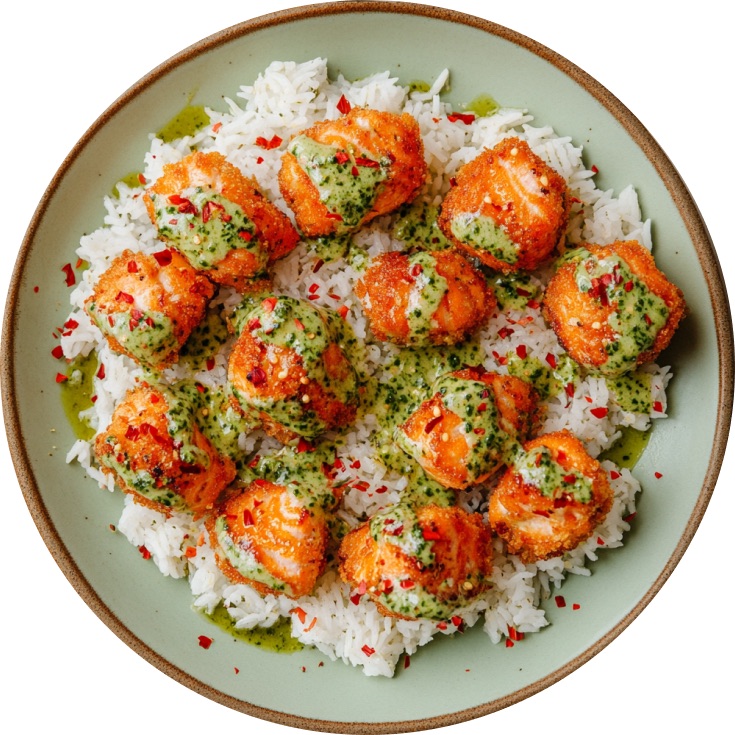Creamy Lemon Rice with Garlic Parm Salmon