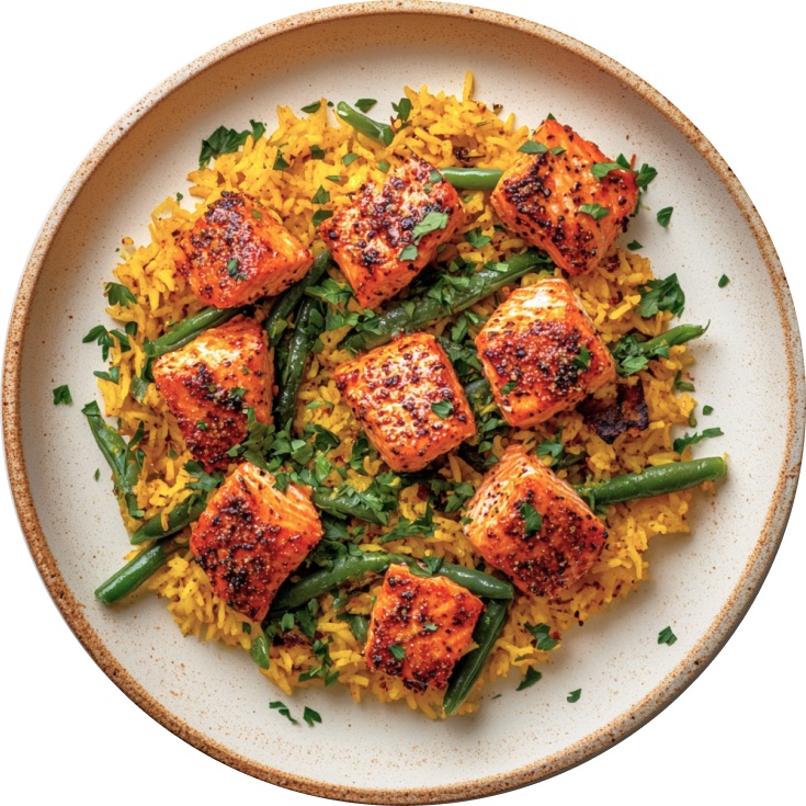 One Pan Sumac Salmon with Golden Rice