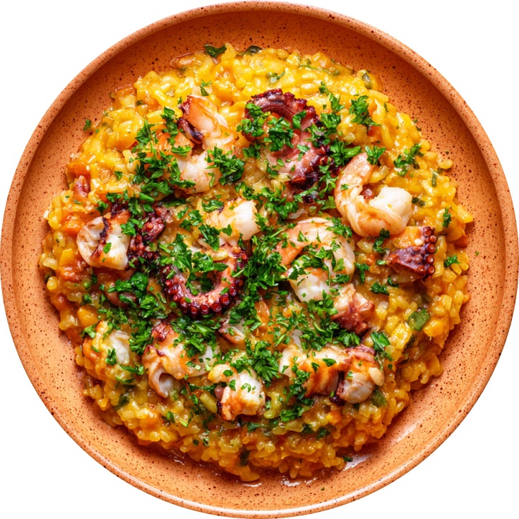 Arroz Meloso de Pulpo y Gambones