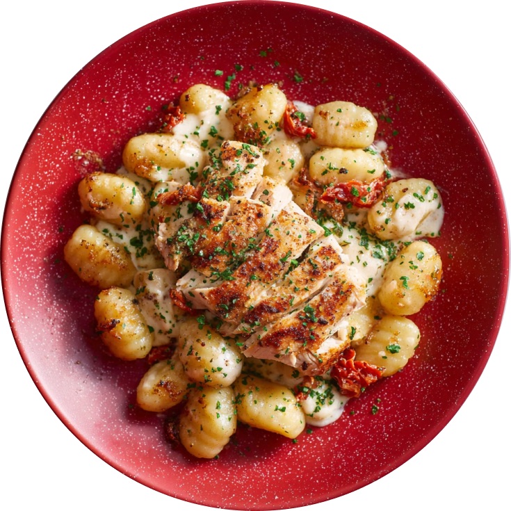 Crispy Air Fried Gnocchi with Sundried Tomato Chicken