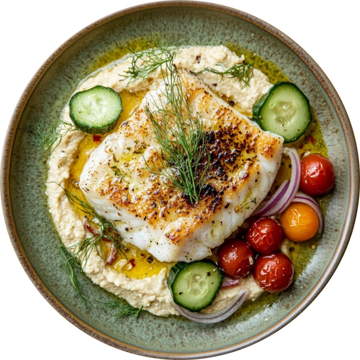Mediterranean-Inspired Cod Hummus Protein Bowls