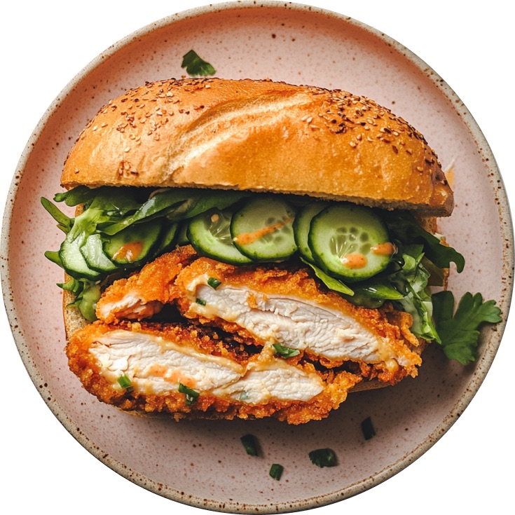 Lemon Garlic Chicken Sandwich with Cucumber and Cabbage Salad