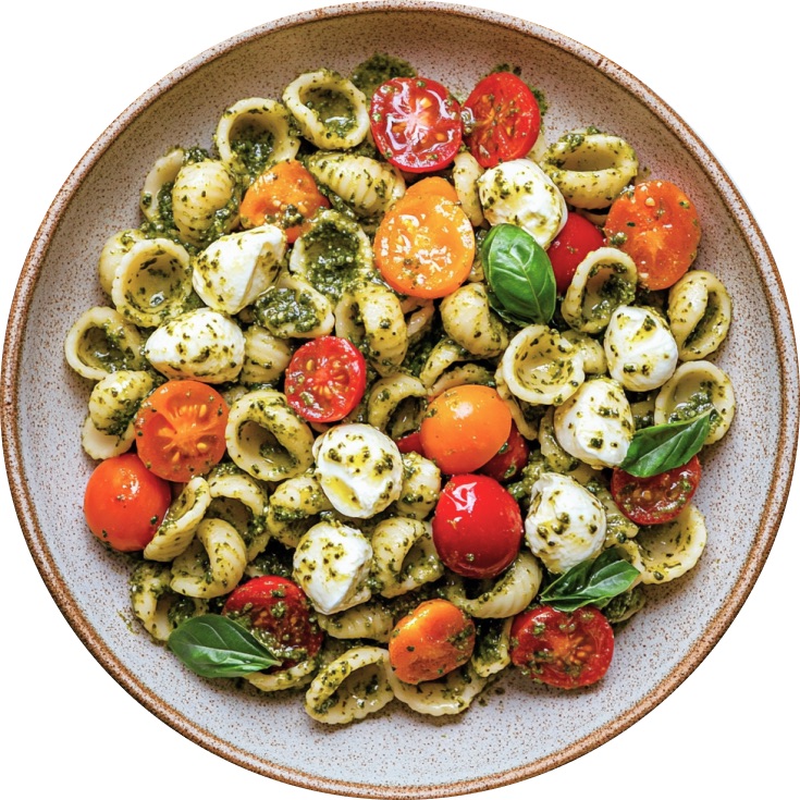 Caprese Style Pesto Pasta Salad