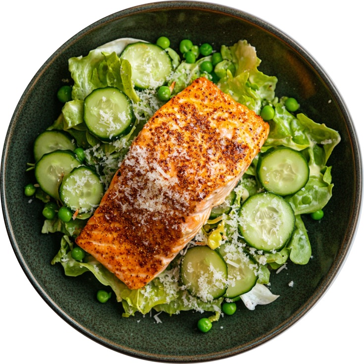 Springy Salmon Caesar Salad with Basil Tahini Dressing