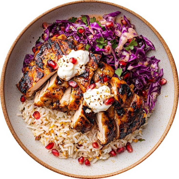 Charred Chicken Kebab-Style Bowls with Smoky Date & Pomegranate Salsa