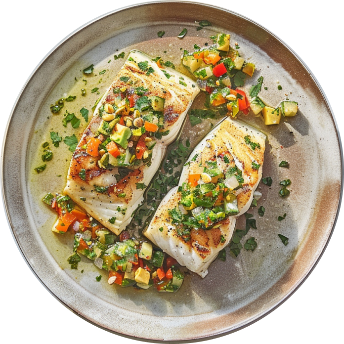 Grilled Cod With Pistachio-Herb Salsa