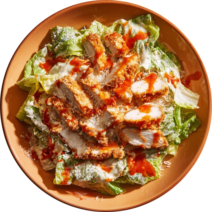 Tortilla-Crusted Buffalo Chicken Caesar Salad