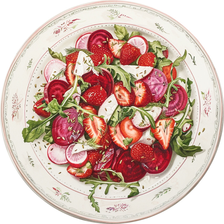 Beet Salad with Strawberries, Flowers & Candied Fennel Seed