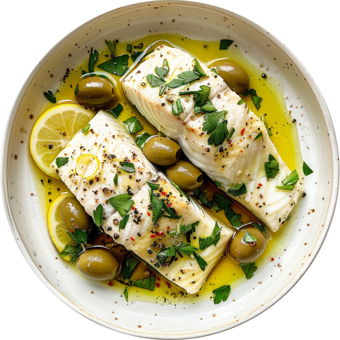 Roasted Fish with Green Herbs, Lemon & Olives