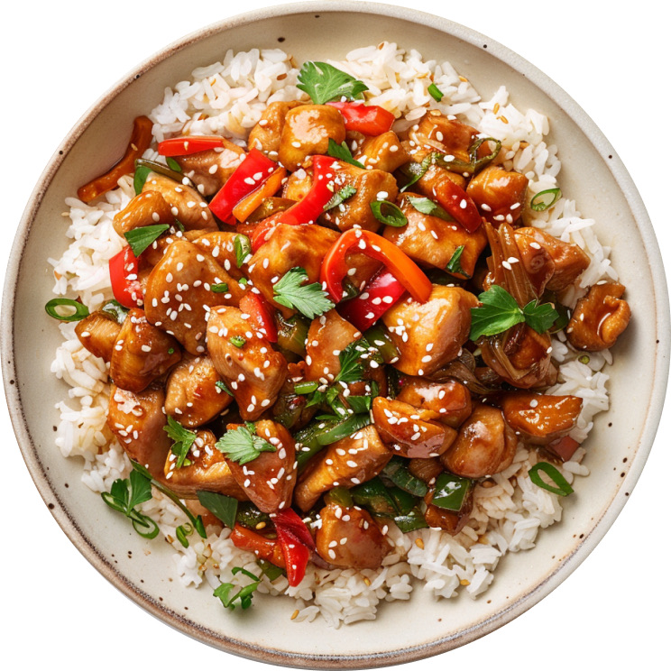 Sweet and Spicy Chicken Stir-Fry with Sesame Rice