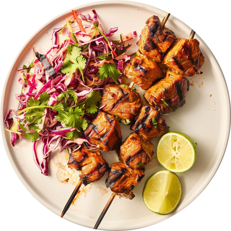 Pork Chop Skewers with Tangy Cilantro-Lime Slaw