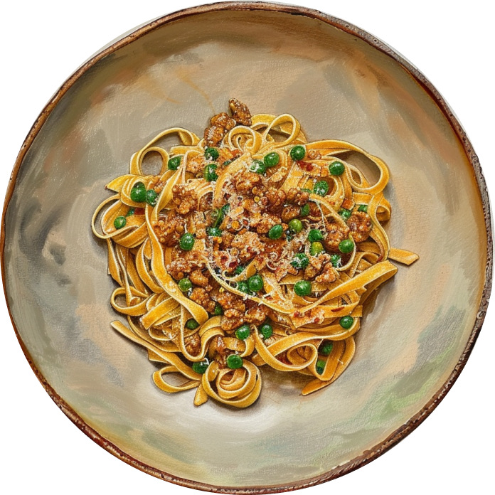 Tagliatelle with Smashed Peas, Sausage, and Ricotta Cheese