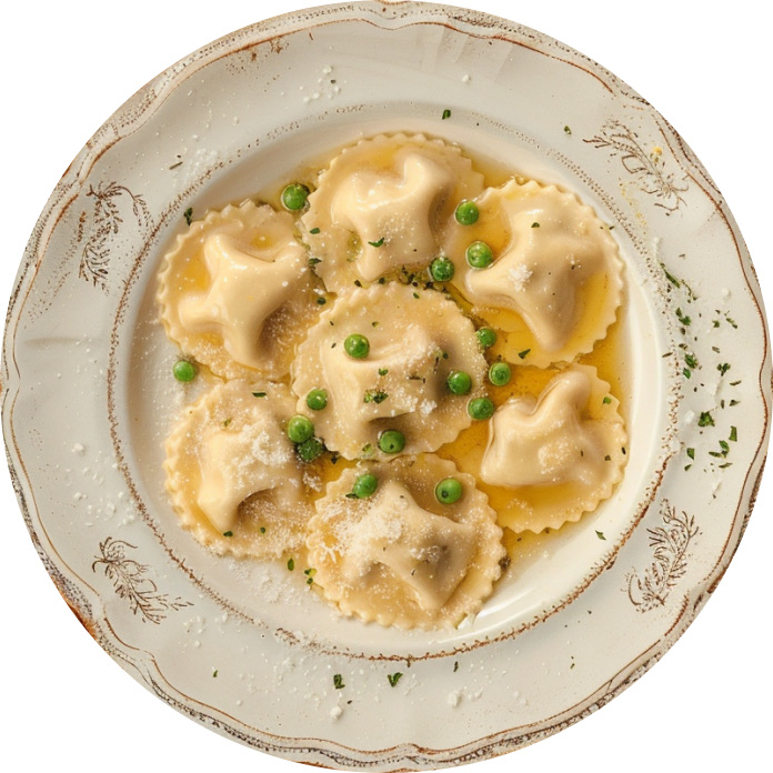 Ravioli with Lemon, Peas and Pancetta