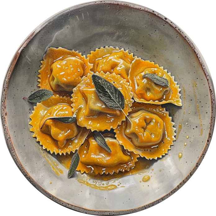 Pumpkin Ravioli with Brown Butter, Chestnut, & Sage