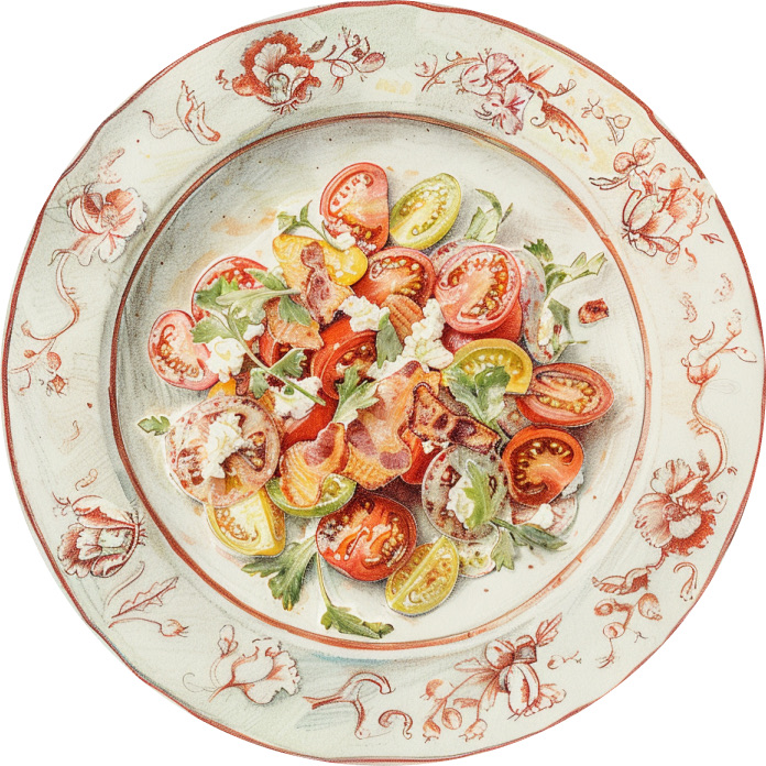 Shaved Green Tomato Salad with Ricotta, Bacon, and Roasted Garlic Vinaigrette