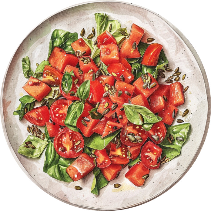 Watermelon and Tomato Salad with Sunflower Seeds