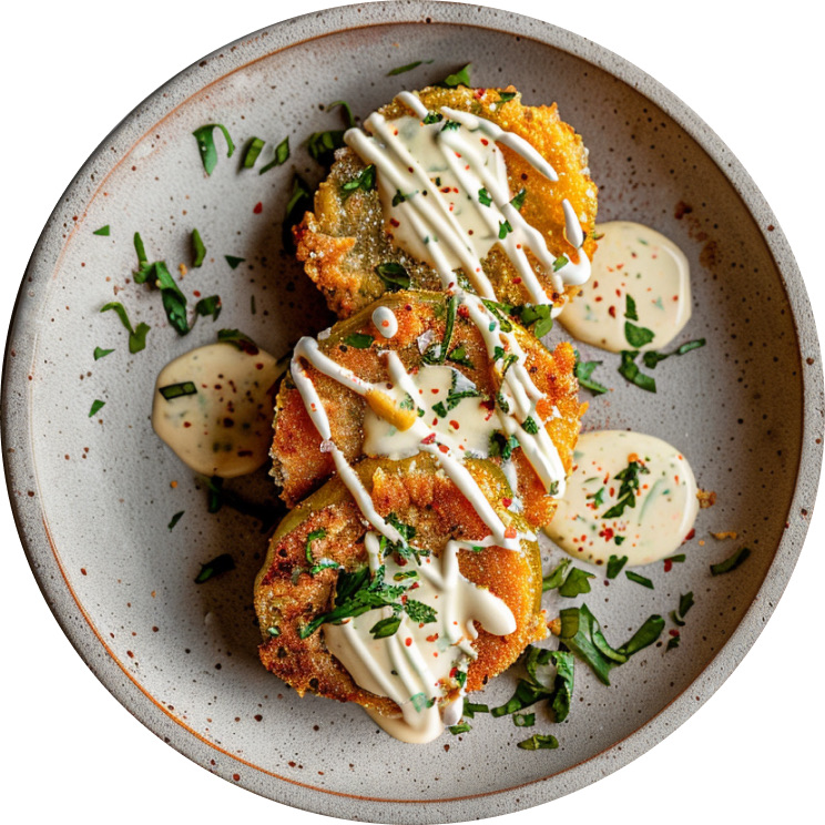 Fried Green Tomatoes with Zesty 'Cheese' Sauce