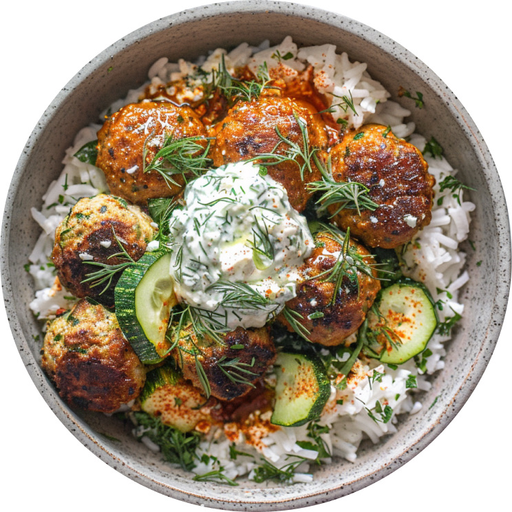 Zucchini-Feta Chicken Meatball Bowls