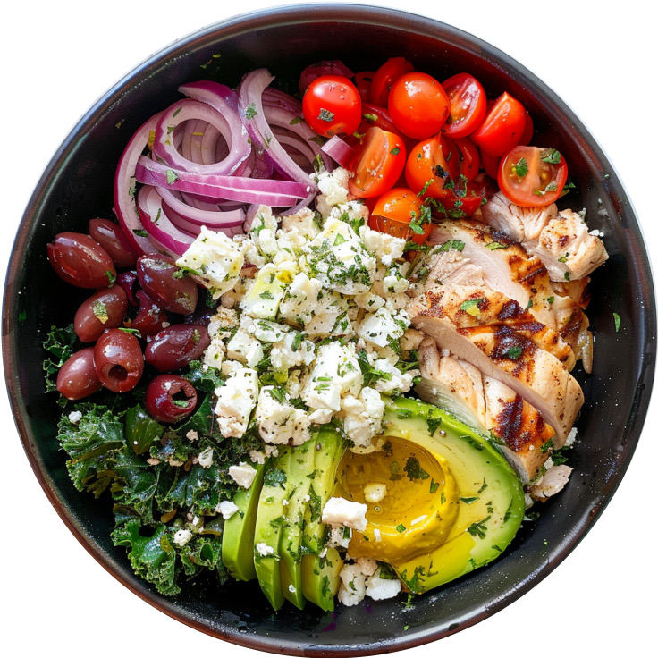 Mediterranean Kale, Avocado, and Chicken Salad
