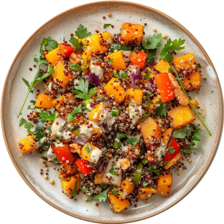 Roasted Butternut Squash Quinoa Salad with Creamy Ginger Dressing