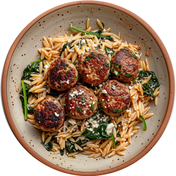 Greek Meatballs with Spinach Feta Orzo and Tzatziki
