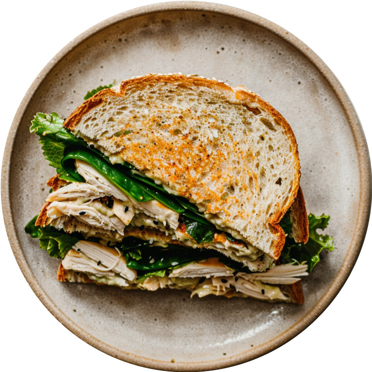 Green Tahini Crunchy Chicken Focaccia Sandwich
