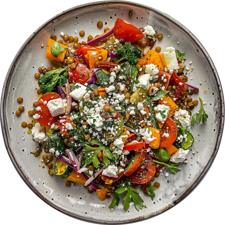 Warm Lentil and Roasted Vegetable Salad with Feta and Herbs
