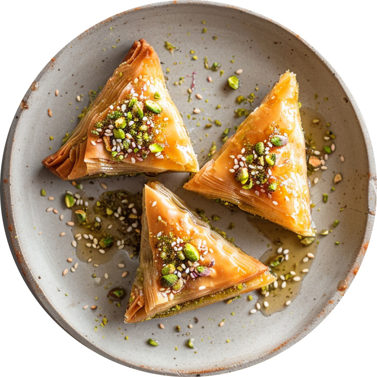 Cardamom Pistachio Baklava Tart with Rose Water Syrup