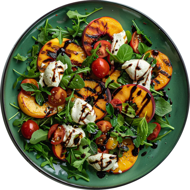 Grilled Peach and Burrata Salad with Balsamic Glaze