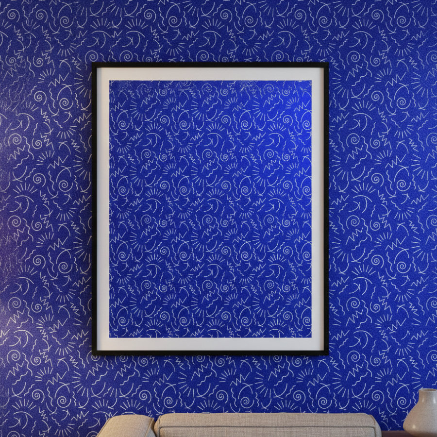 papel tapiz y cuadro azul