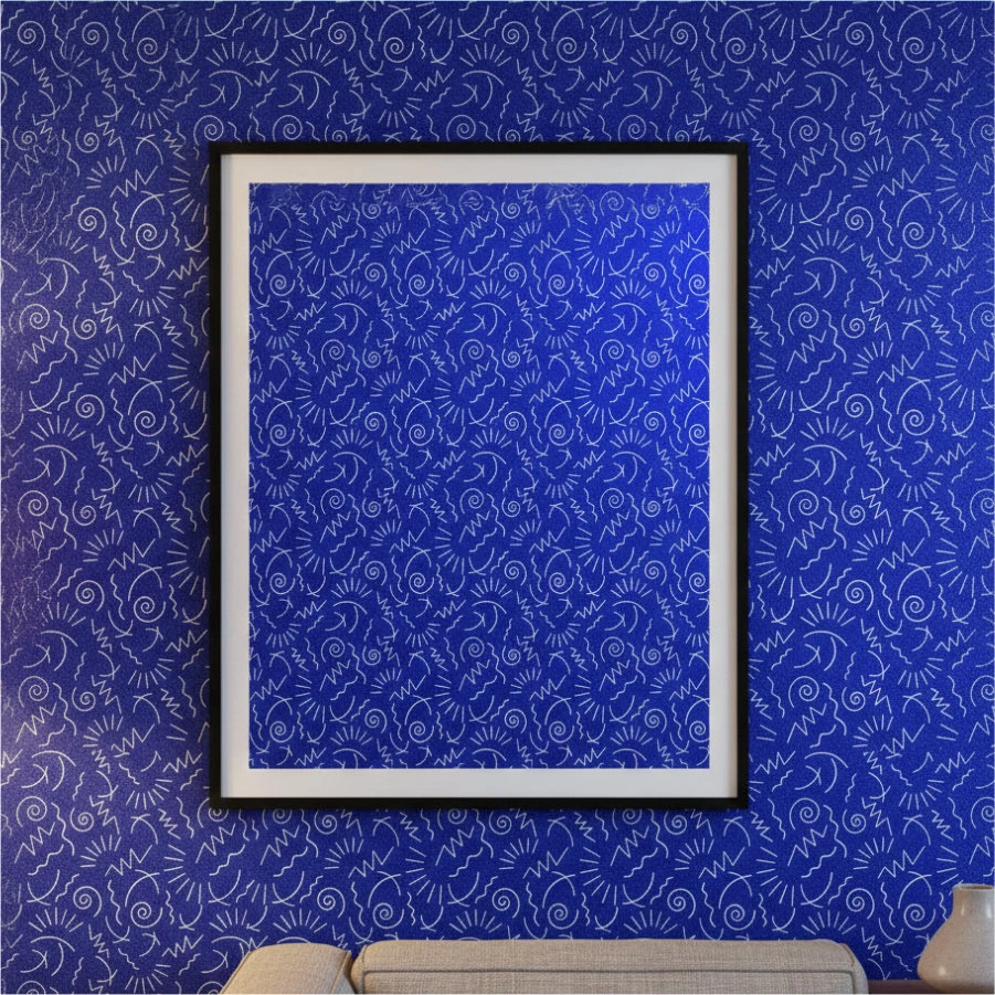 papel tapiz y cuadro azul