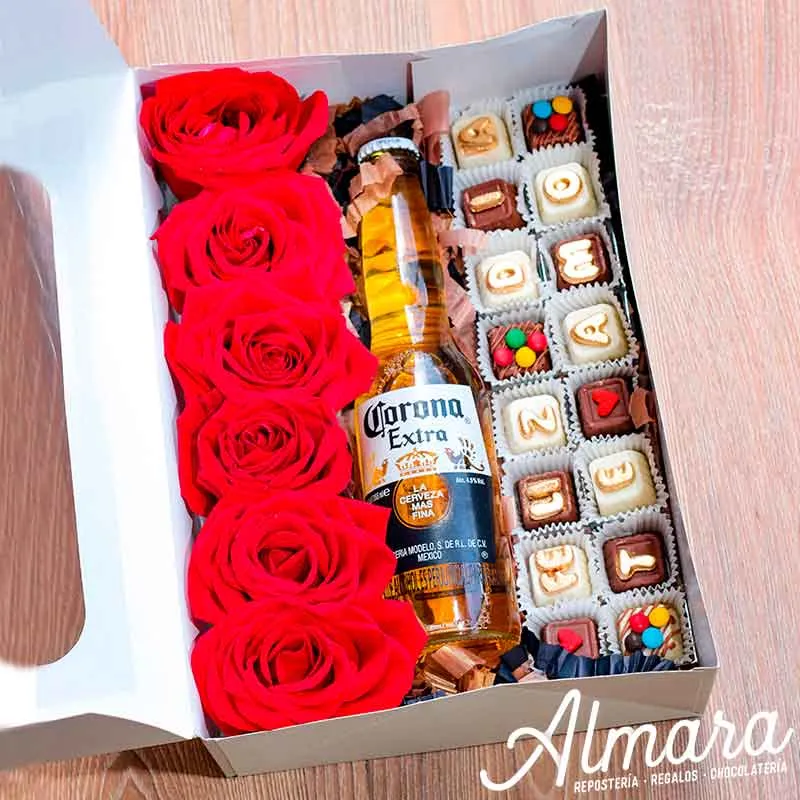Caja rosas y cerveza