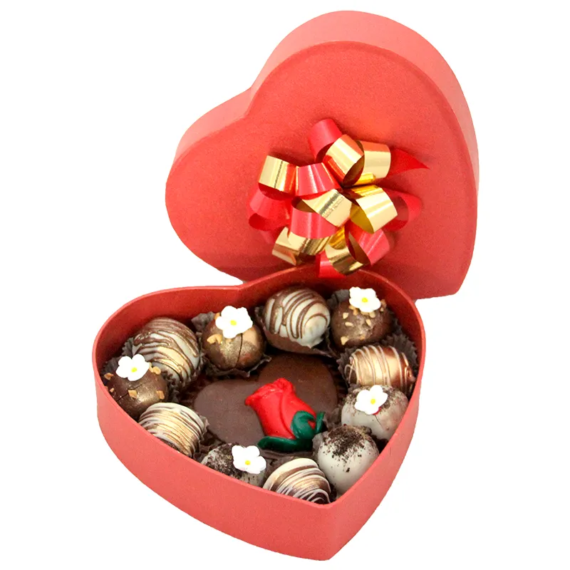 Caja Corazón de Trufas y Rosa de Chocolate