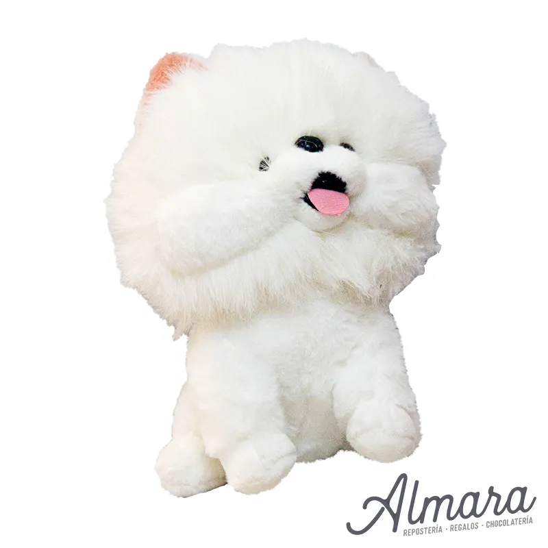 Adorable Perro Blanco Orejón de Peluche - 27cm