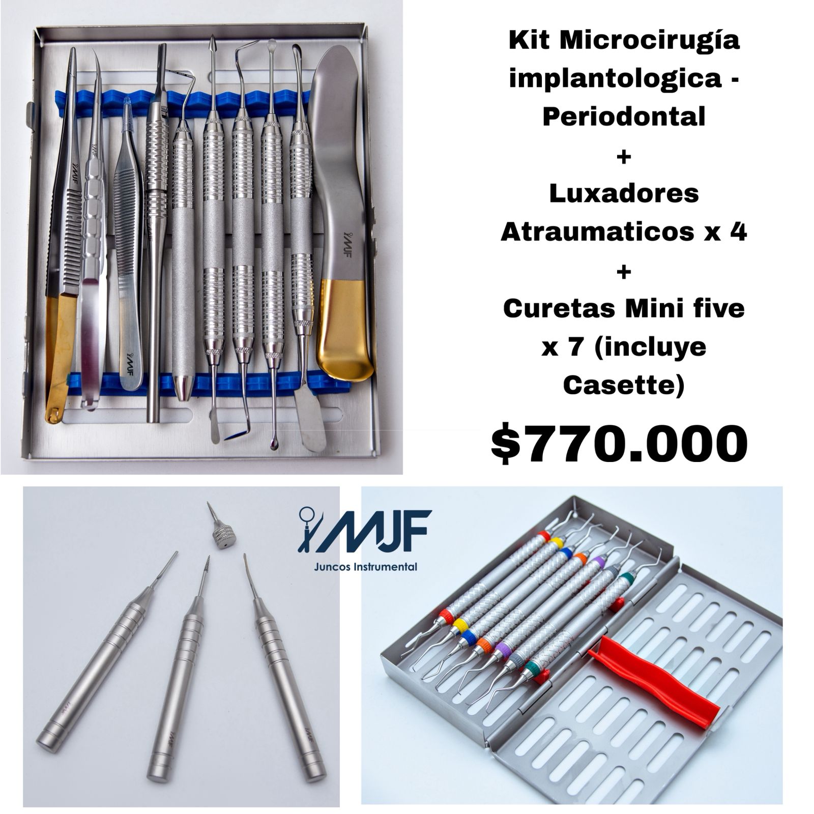 kit microcirugia + luxadores atraumaticos x 4 + curetas mini five