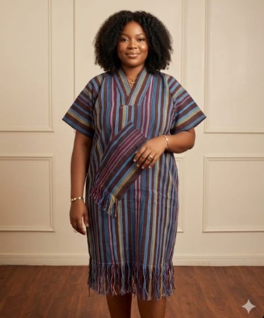 Ohemaa Aso Oke Midi Dress | Wine Multicolour