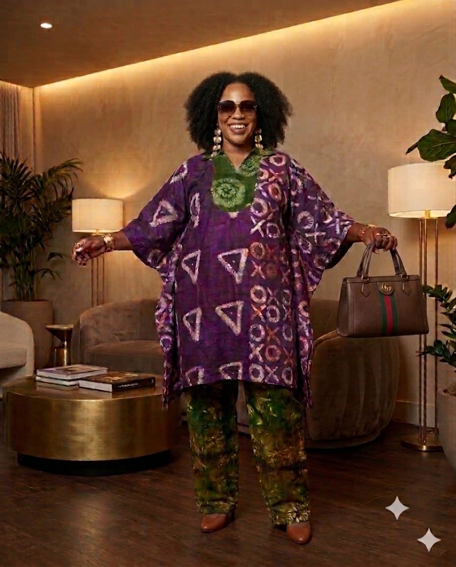 Sade Adire Trouser Set | Purple