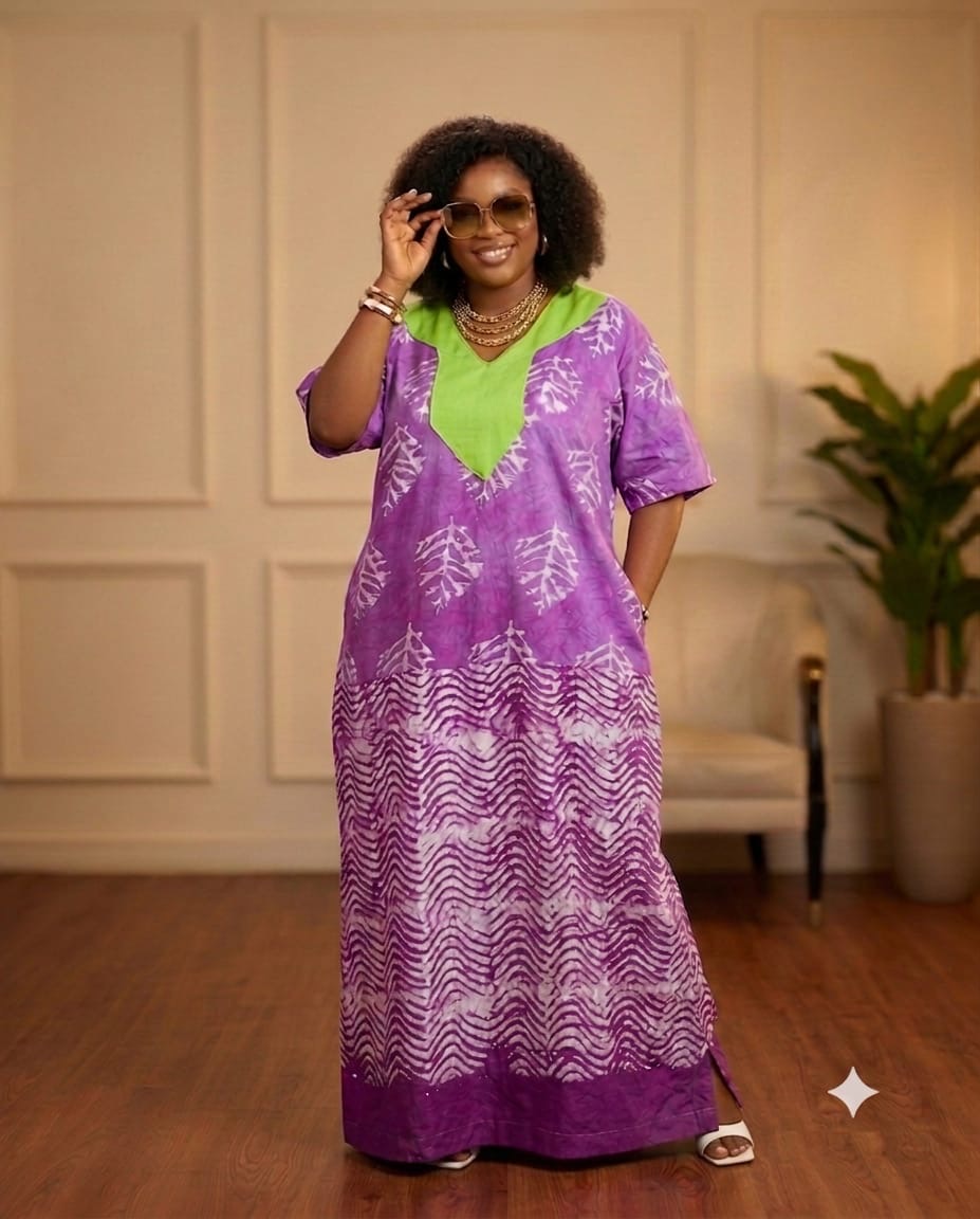 Oyinda Adire Bubu | Purple & Green