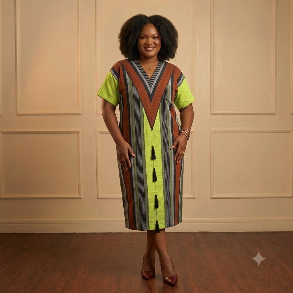 Ohemaa Aso Oke Midi Dress | Lemon Multicolour