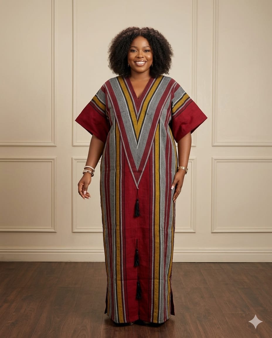 Ohemaa Aso Oke Maxi Dress | Red & Gold