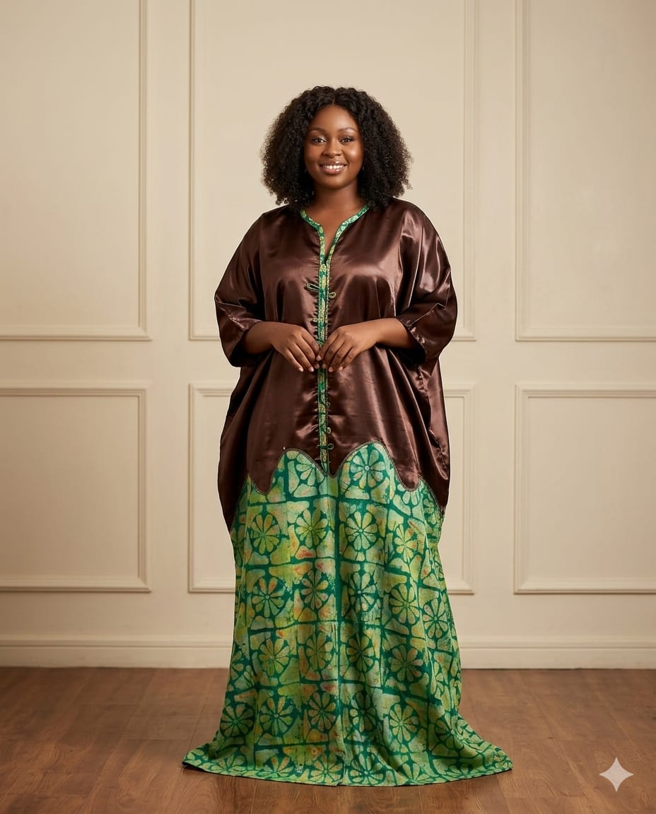 Riya Adire Dress | Brown & Green