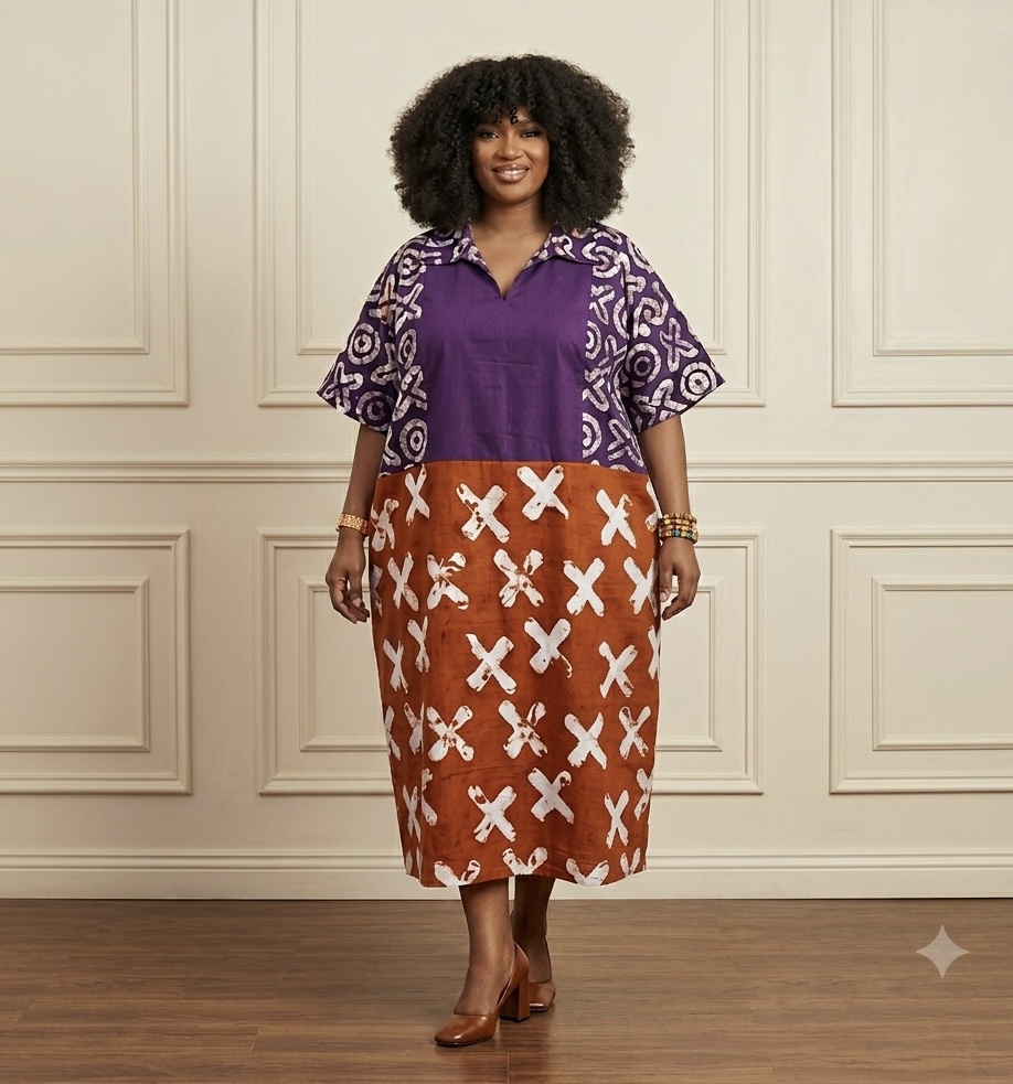Dara Adire Midi Bubu | Purple & Orange 2