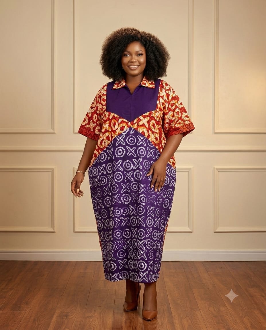 Dara Adire Midi Bubu | Purple & Orange 1