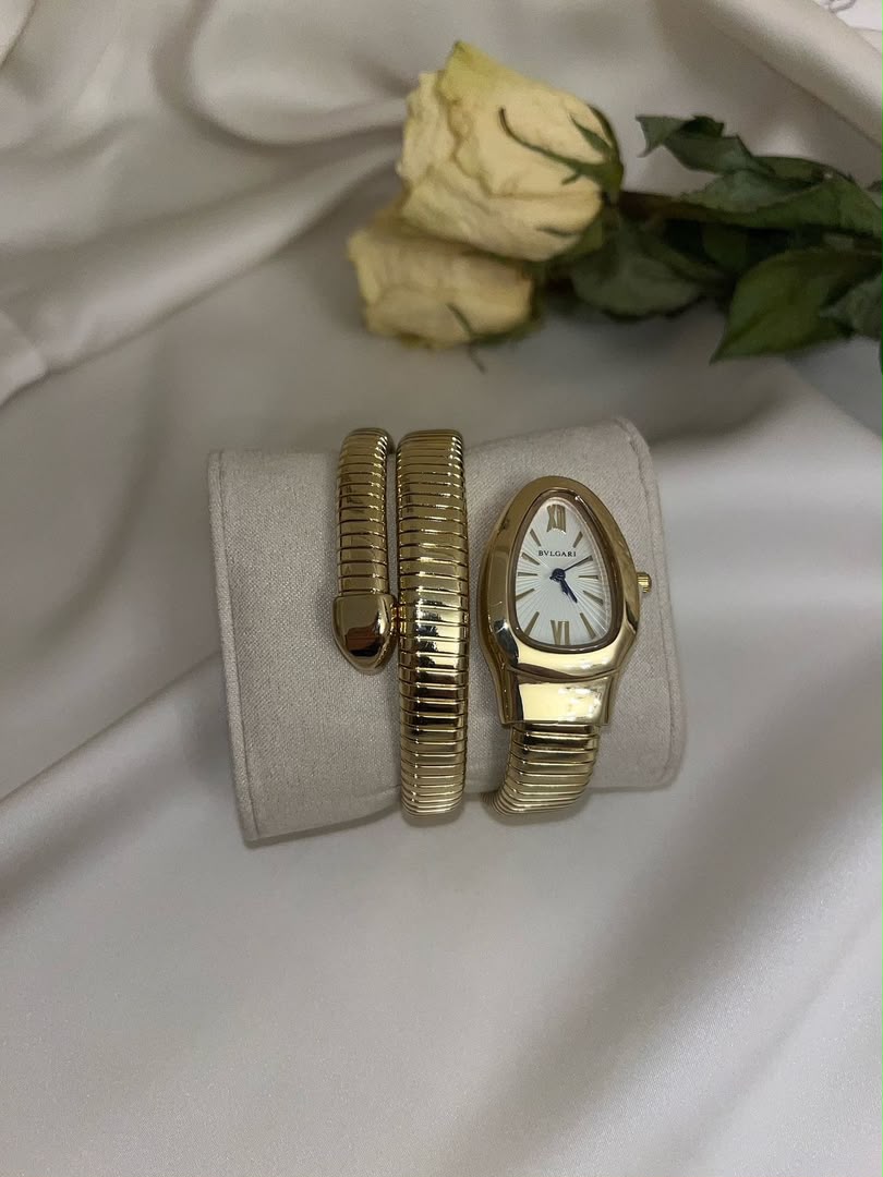 BVLGARI-Inspired Spiral Snake Watch - Gold, White Dial